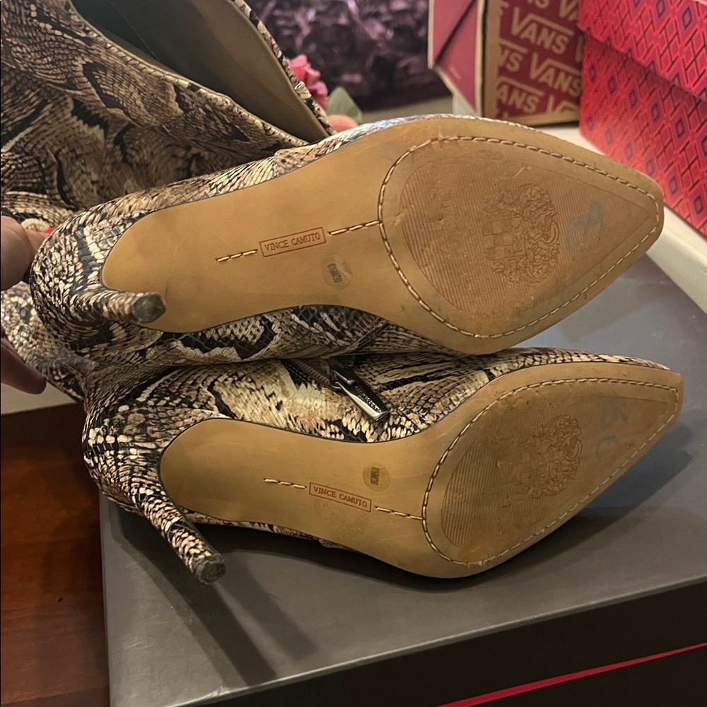 Vince Camuto Snakeskin Heeled Boots - Brown 8.5 - Picture 6 of 10